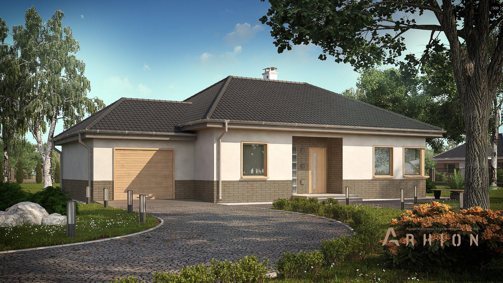 1. Проект одноэтажного дома в современном стиле с четырехскатной, Z24 GL, площадью - 141 кв c терассой, гаражом